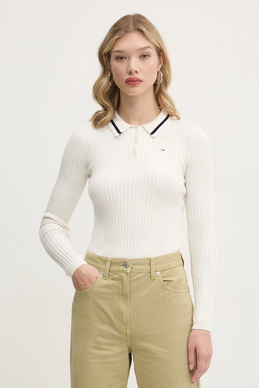 Tommy Jeans pulover din amestec de lana femei, culoarea bej, light, DW0DW19887 Tommy Jeans pulover din amestec de lana femei, culoarea bej, light, DW0DW19887