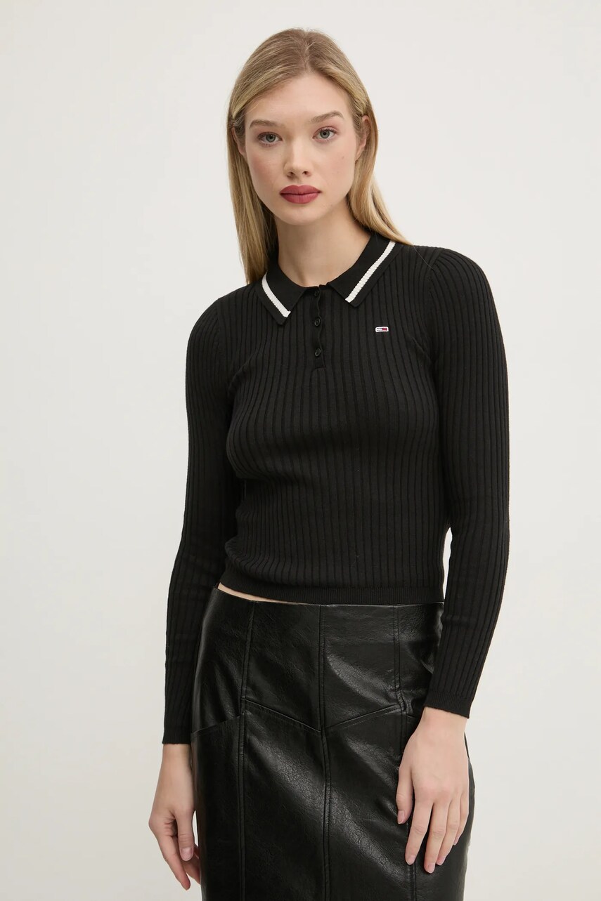 Tommy Jeans pulover din amestec de lana femei, culoarea negru, light, DW0DW19887 Tommy Jeans pulover din amestec de lana femei, culoarea negru, light, DW0DW19887