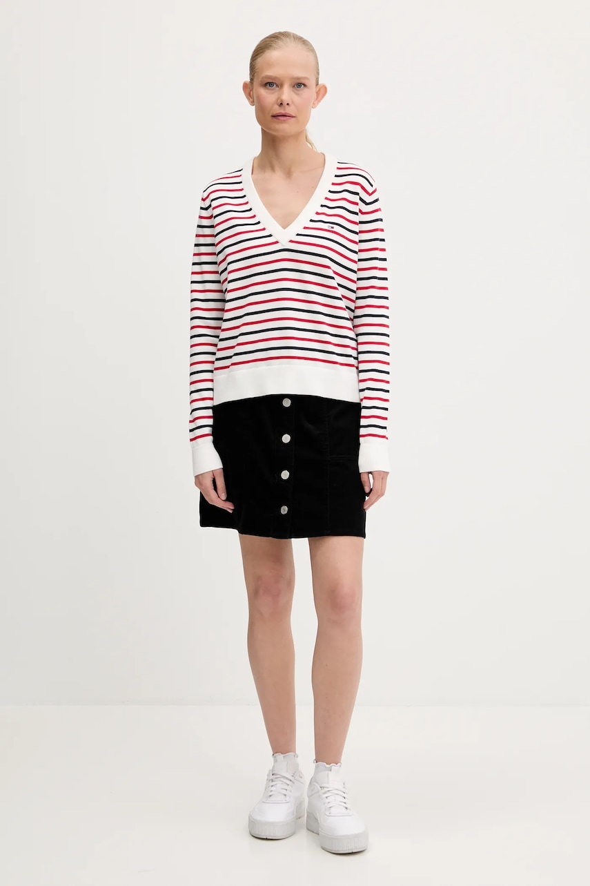 Хлопковый свитер Tommy Jeans цвет белый лёгкий DW0DW19888 Хлопковый свитер Tommy Jeans цвет белый лёгкий DW0DW19888