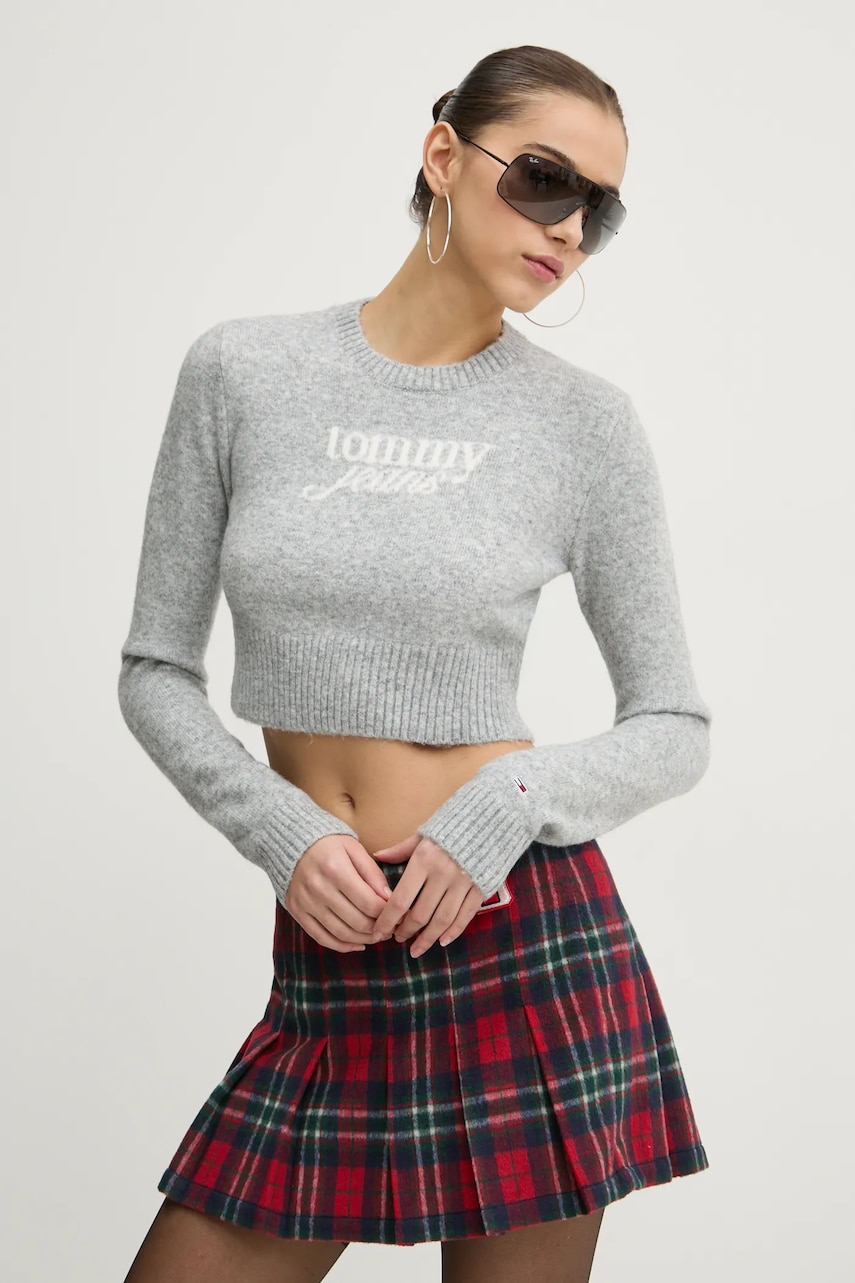 Tommy Jeans pulover din amestec de lână femei, culoarea gri, light, DW0DW19895 Tommy Jeans pulover din amestec de lână femei, culoarea gri, light, DW0DW19895