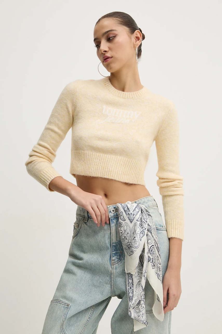Tommy Jeans pulover din amestec de lână femei, culoarea galben, light, DW0DW19895 Tommy Jeans pulover din amestec de lână femei, culoarea galben, light, DW0DW19895
