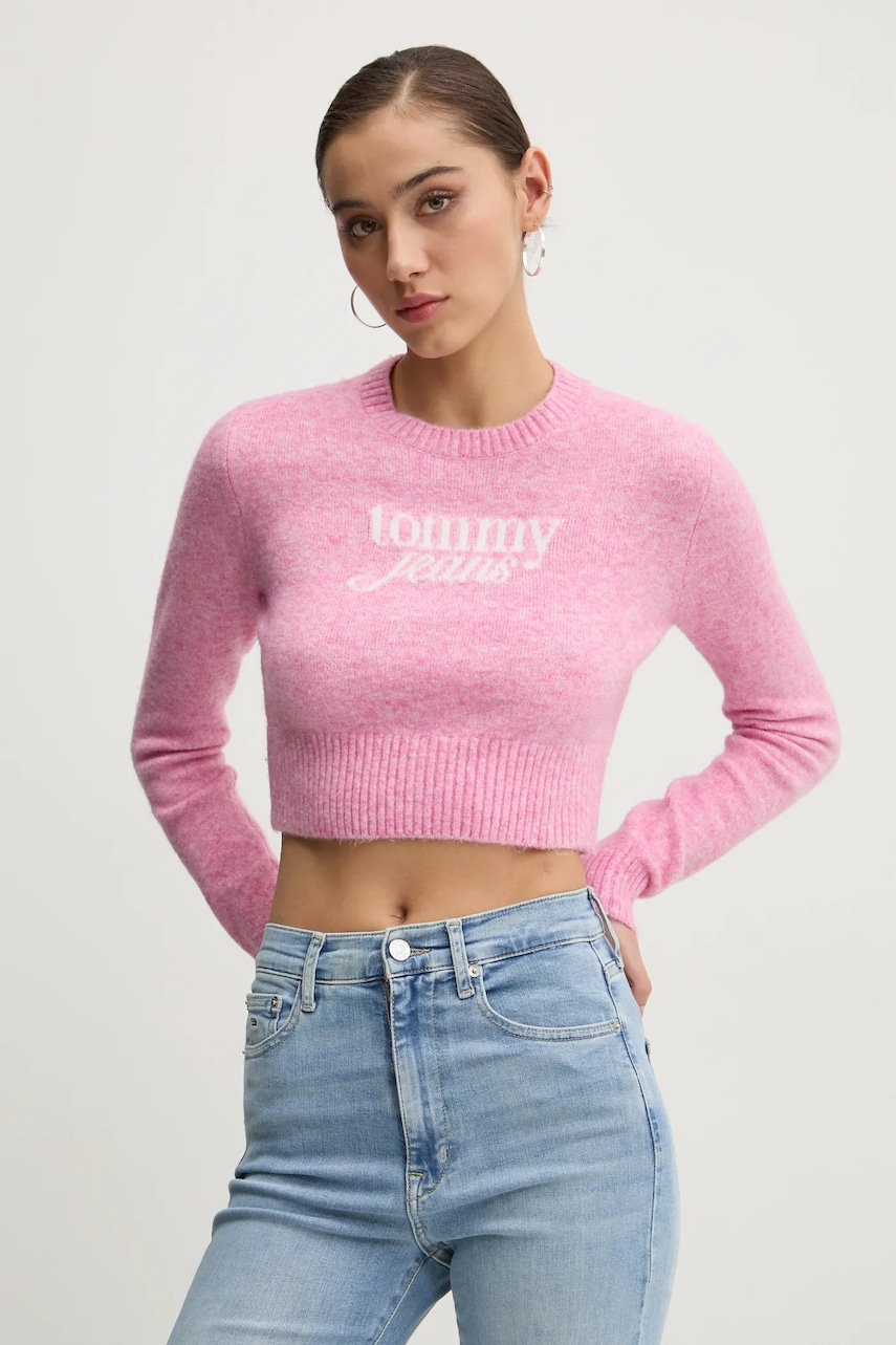 Tommy Jeans pulover din amestec de lână femei, culoarea roz, light, DW0DW19895 Tommy Jeans pulover din amestec de lână femei, culoarea roz, light, DW0DW19895