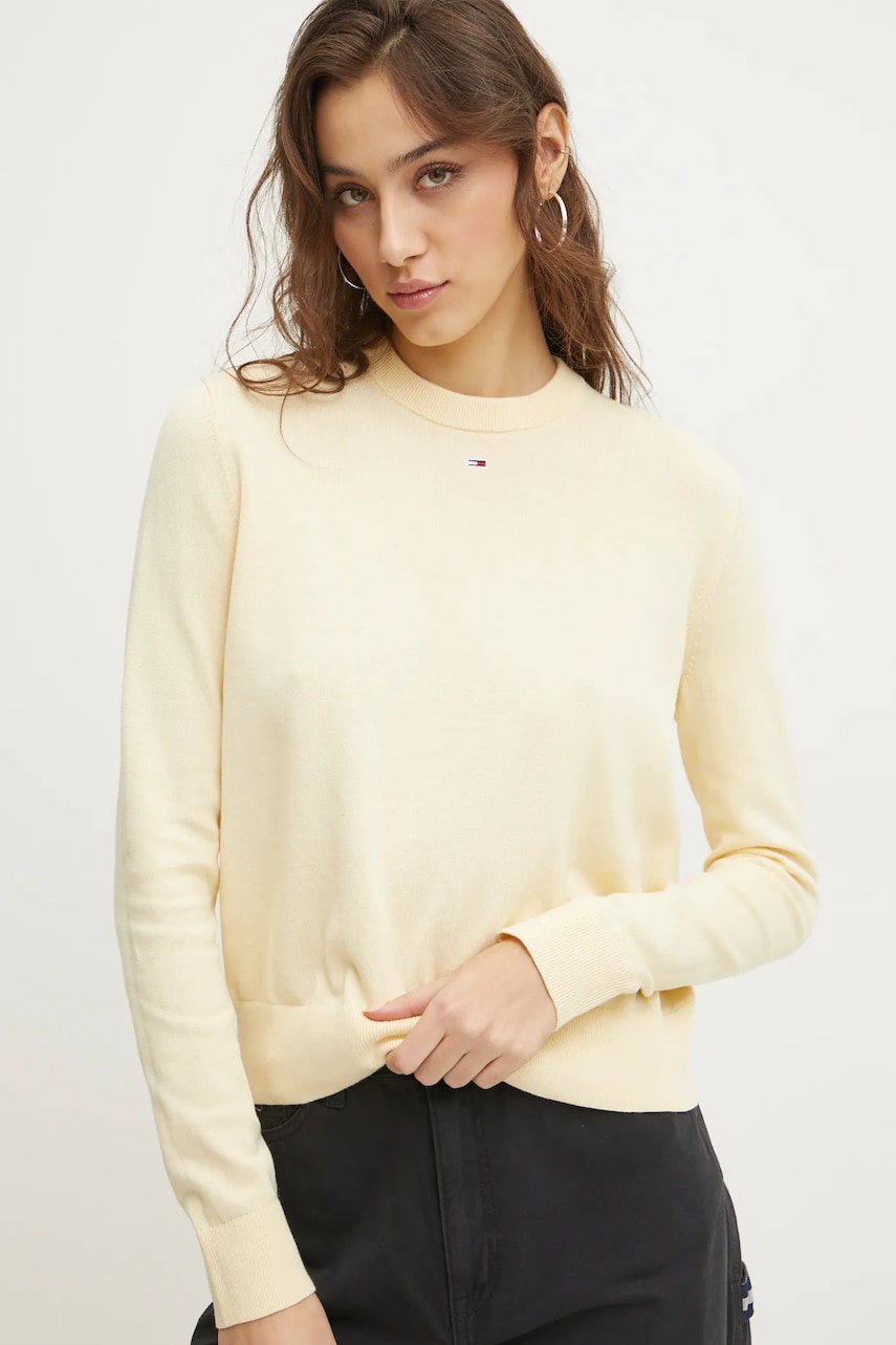 Tommy Jeans pulover de bumbac culoarea galben, light, DW0DW20159
