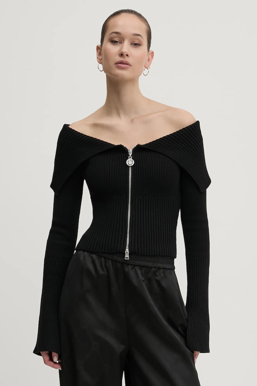 Hugo Blue cardigan femei, culoarea negru, 50532257