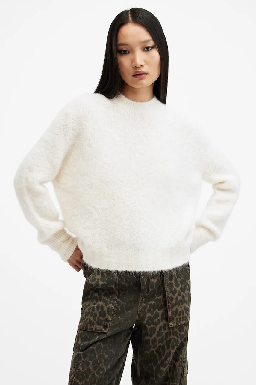 AllSaints pulover de lana VORTEX JUMPER femei, culoarea alb, călduros, W032KB AllSaints pulover de lana VORTEX JUMPER femei, culoarea alb, călduros, W032KB