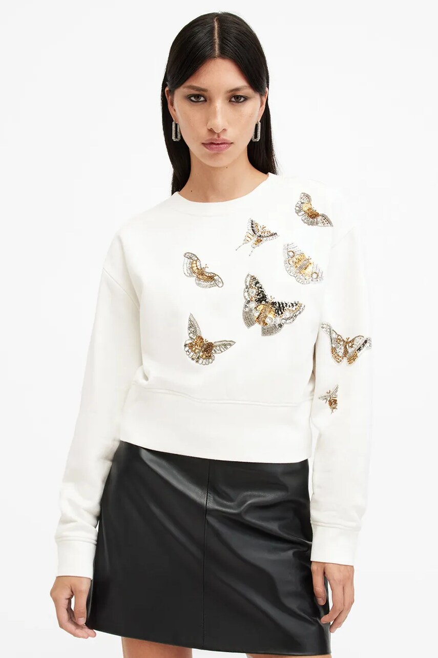 AllSaints hanorac de bumbac SEPARO DIANA femei, culoarea alb, cu imprimeu, W131JB