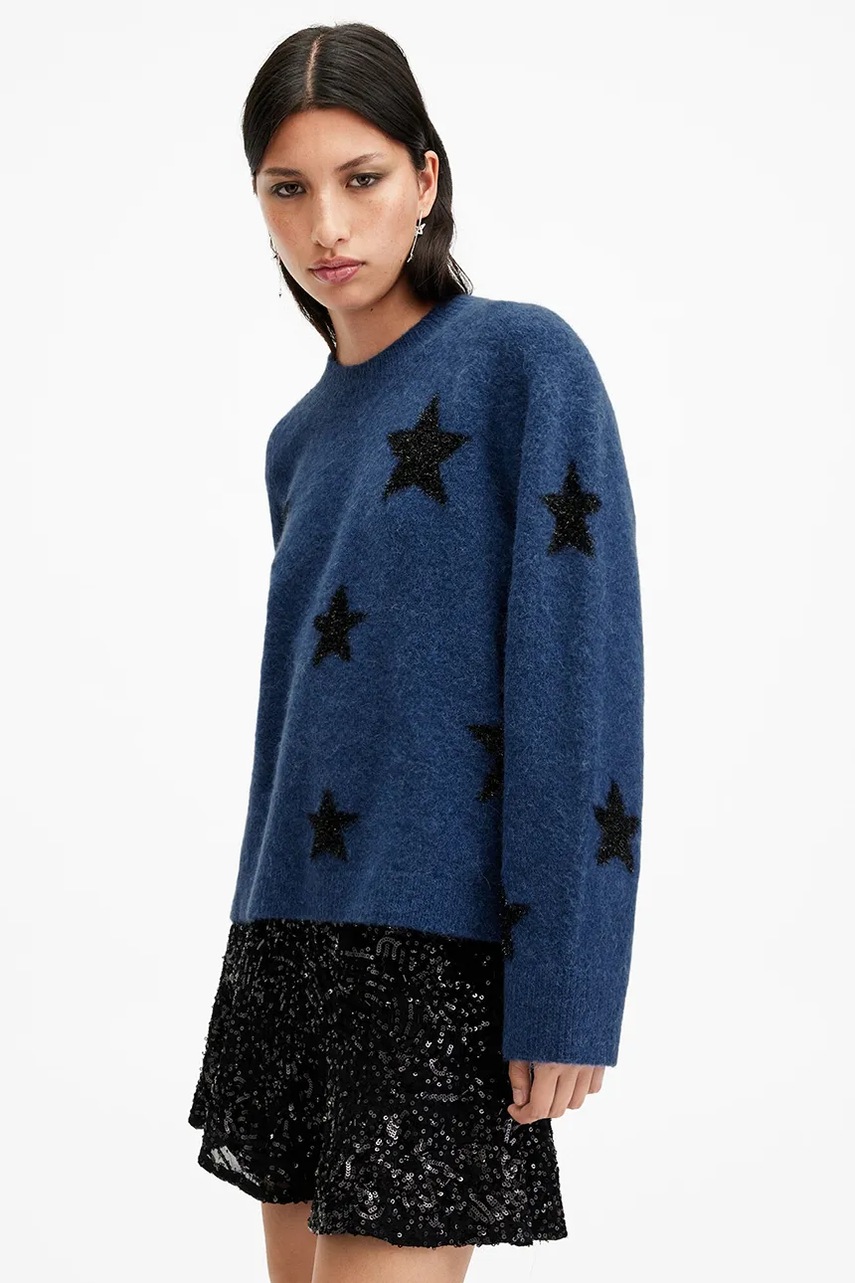 Вовняний светр AllSaints STARLET жіночий колір синій  W136KB 