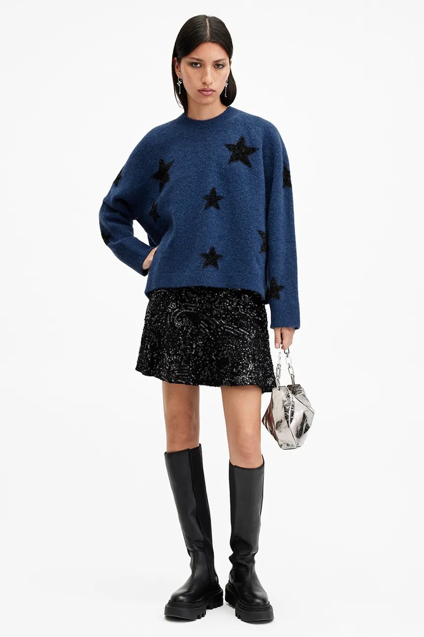 Вовняний светр AllSaints STARLET жіночий колір синій  W136KB 