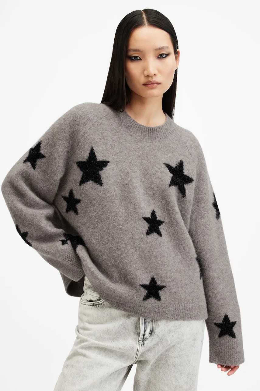 AllSaints pulover de lână STARLET femei, culoarea bleumarin, W136KB AllSaints pulover de lână STARLET femei, culoarea bleumarin, W136KB