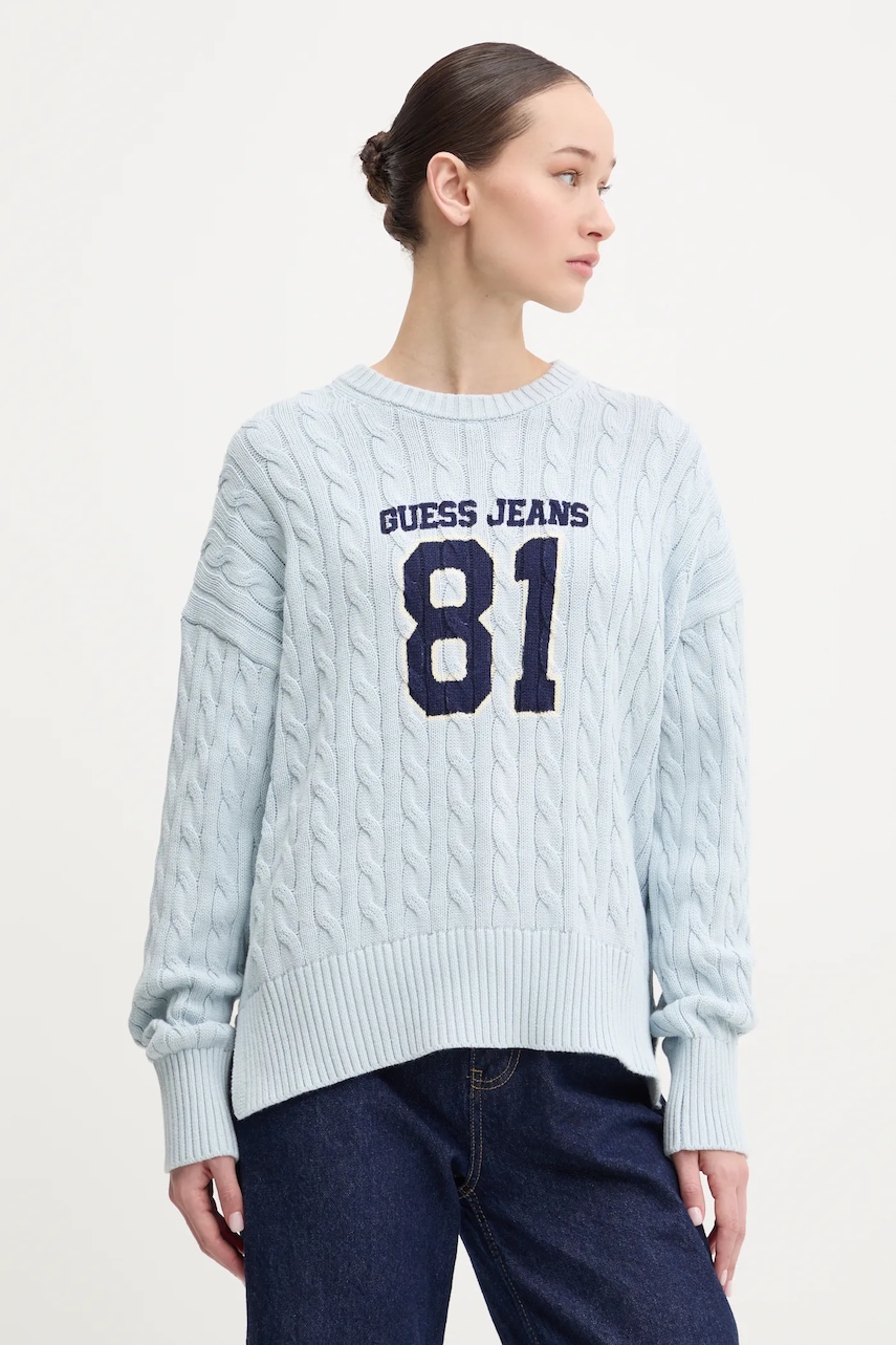Levně Bavlněný svetr Guess Jeans modrá barva, W5RR48 Z3HM1