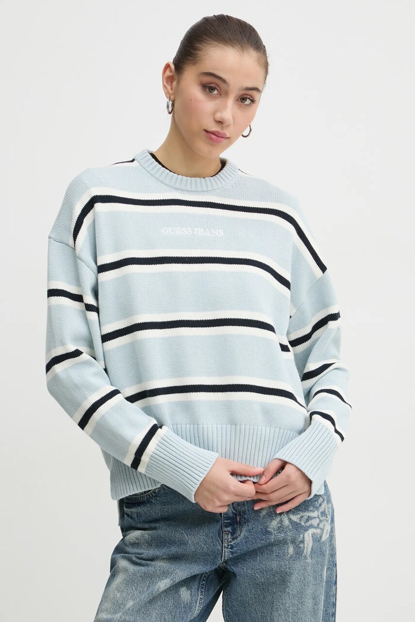 Guess Jeans Βαμβακερό πουλόβερ Guess Jeans χρώμα: μπλε, W4BR09 Z3HM1