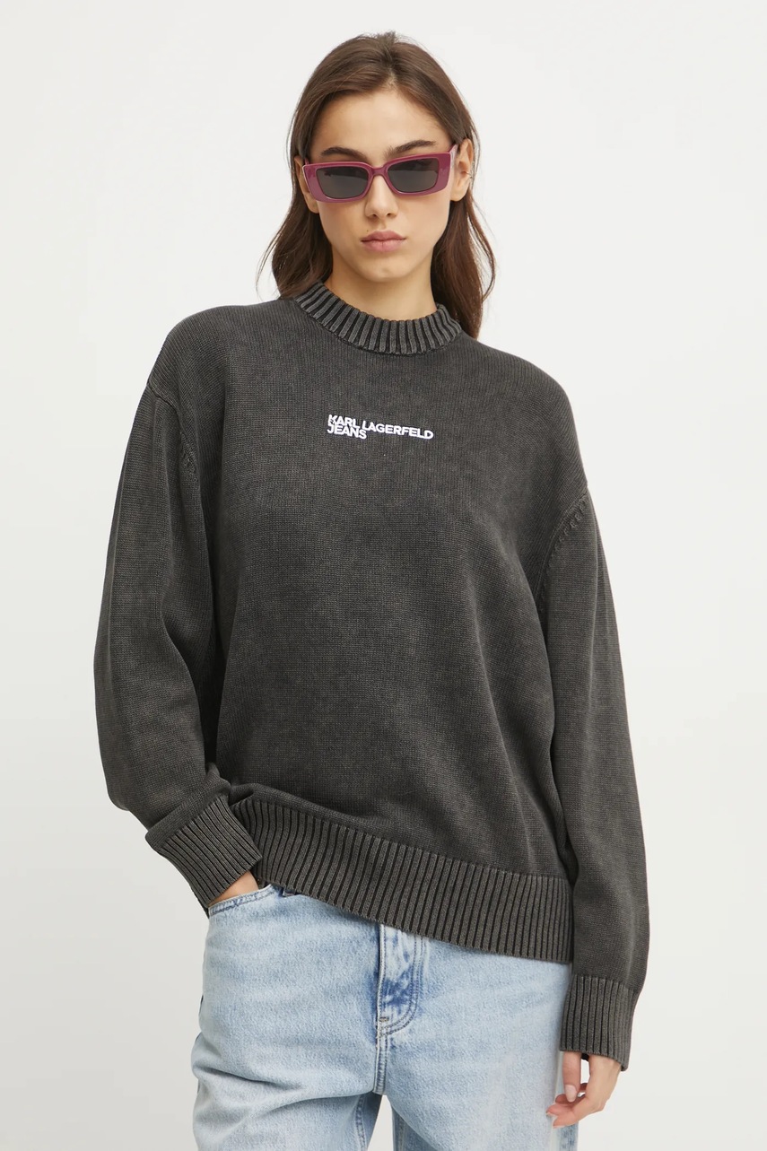 Karl Lagerfeld Jeans pulover de bumbac culoarea gri, light, cu turtleneck, A1W18045
