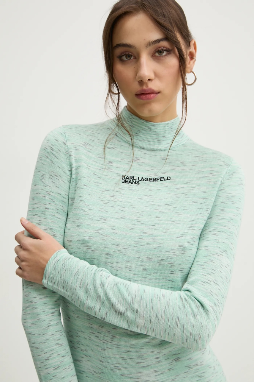Karl Lagerfeld Jeans pulover femei, culoarea verde, light, cu turtleneck, A1W18025 Karl Lagerfeld Jeans pulover femei, culoarea verde, light, cu turtleneck, A1W18025