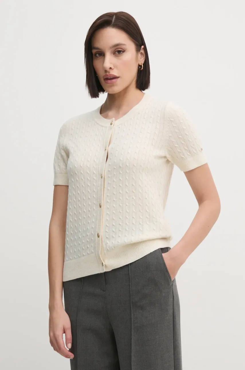 Vlněný svetr Tommy Hilfiger béžová barva, lehký, WW0WW43958
