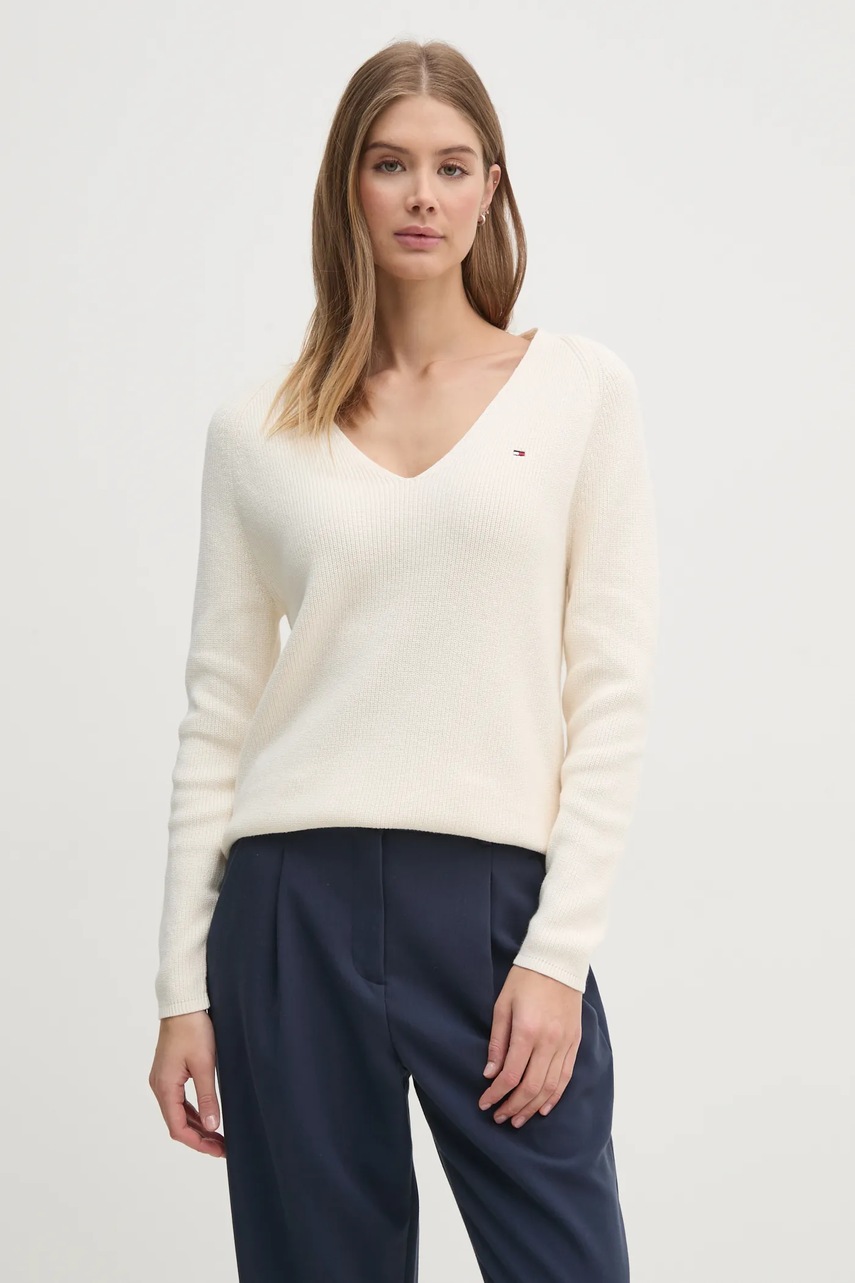 

Памучен пуловер Tommy Hilfiger в бежово WW0WW44452, Бежов