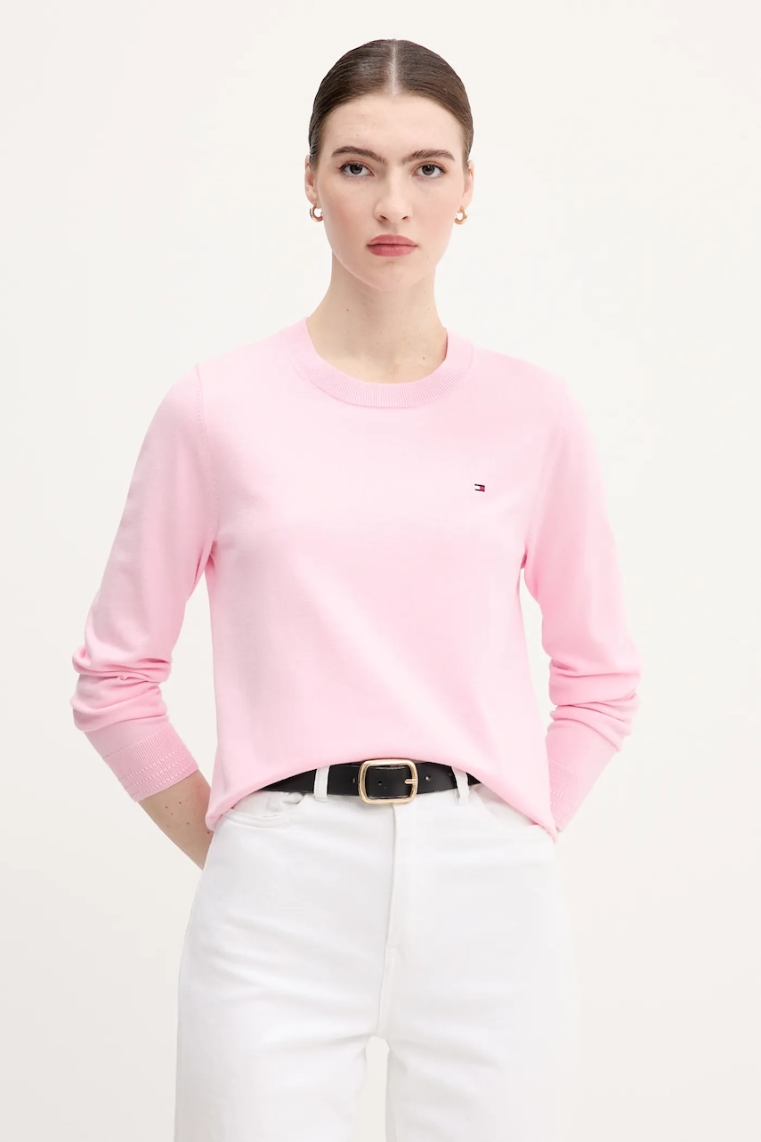 

Пуловер Tommy Hilfiger в тъмносиньо от лека материя WW0WW44984, Розов