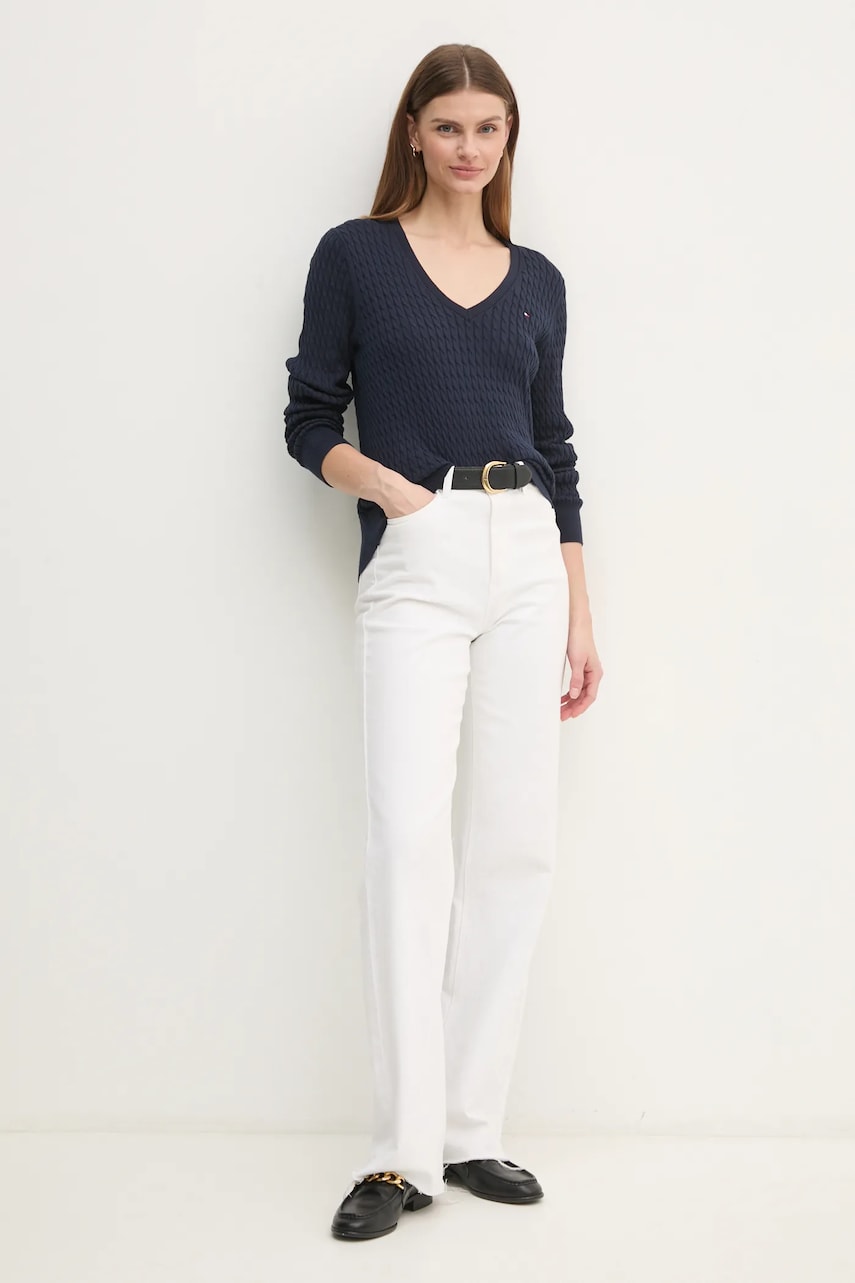 Хлопковый свитер Tommy Hilfiger цвет синий лёгкий WW0WW44987 Хлопковый свитер Tommy Hilfiger цвет синий лёгкий WW0WW44987