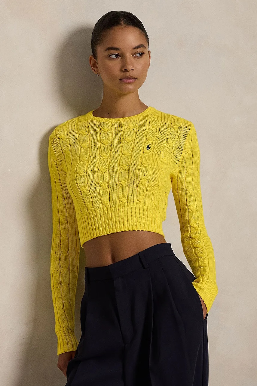 Levně Bavlněný svetr Polo Ralph Lauren dámský, žlutá barva, 211959283