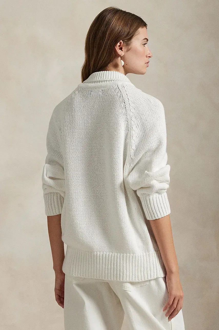 Хлопковый свитер Polo Ralph Lauren женский цвет белый 211959290 Хлопковый свитер Polo Ralph Lauren женский цвет белый 211959290