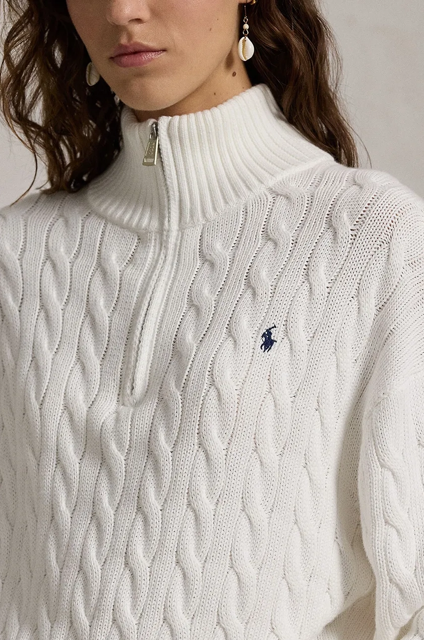 Pamučni pulover Polo Ralph Lauren boja: bijela, topli, 211963467