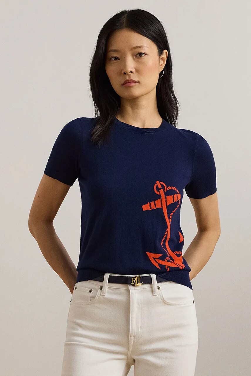 Levně Svetr Lauren Ralph Lauren dámský, modrá barva, lehký, 200957579