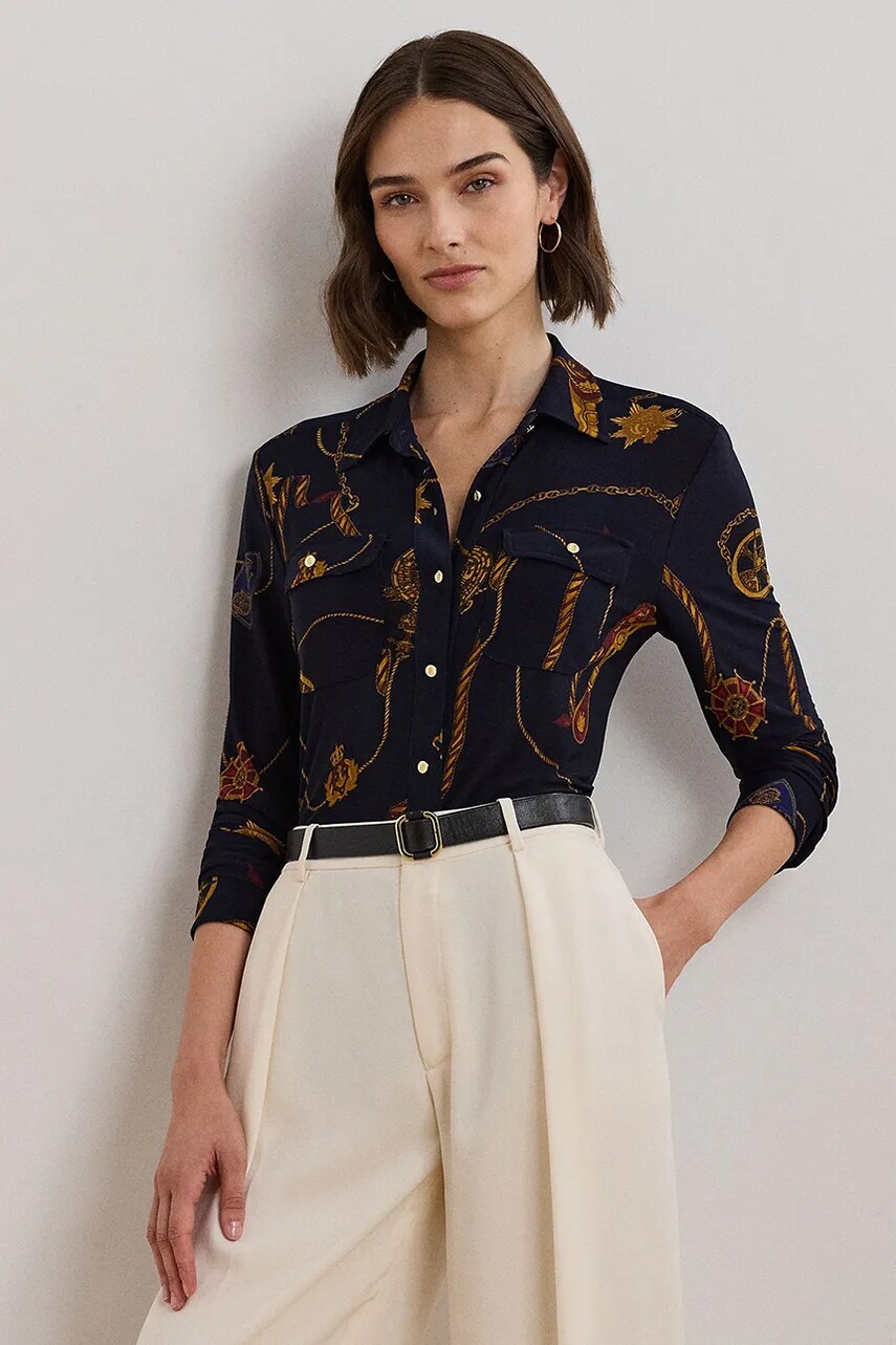 Levně Košile Lauren Ralph Lauren tmavomodrá barva, slim, s klasickým límcem, 200957607