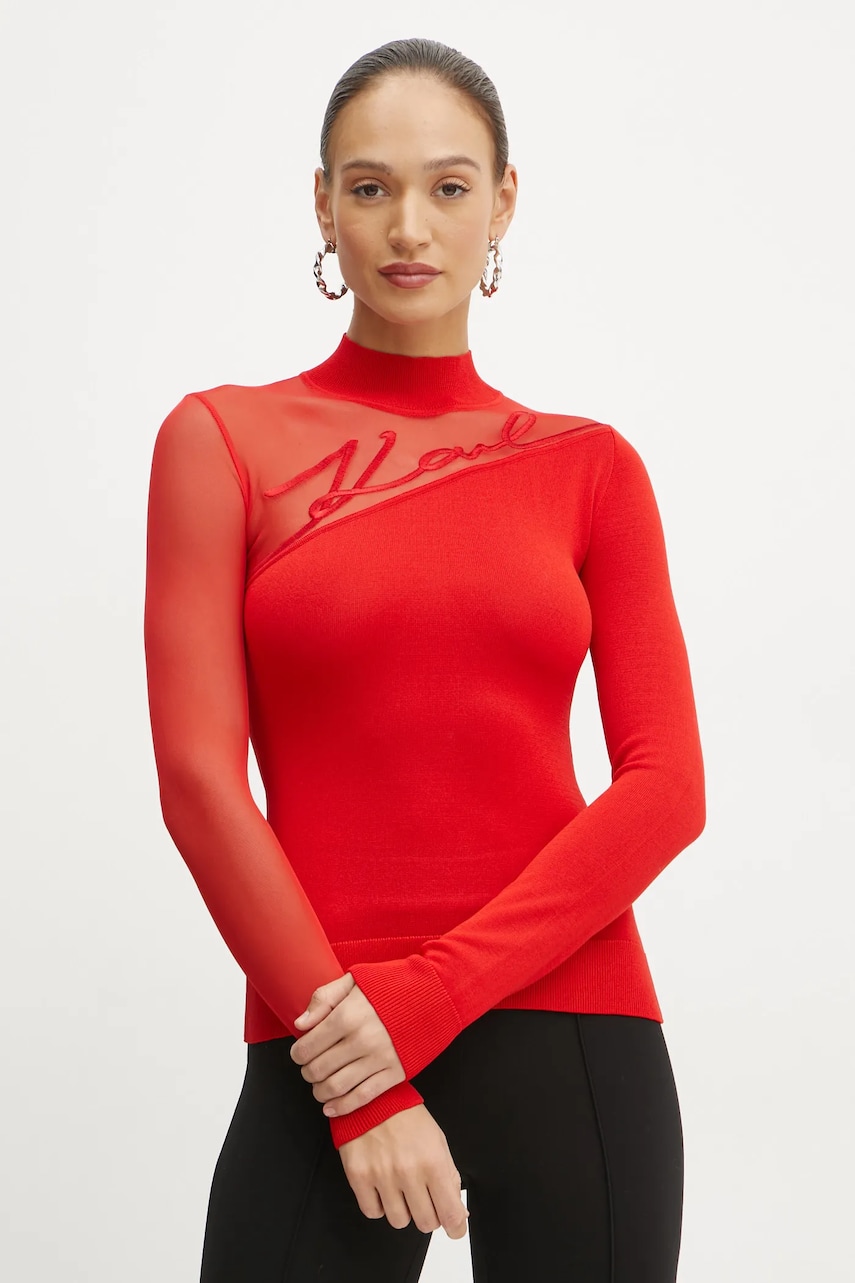 Karl Lagerfeld pulover femei, culoarea roșu, light, cu turtleneck, A1W18040 Karl Lagerfeld pulover femei, culoarea roșu, light, cu turtleneck, A1W18040