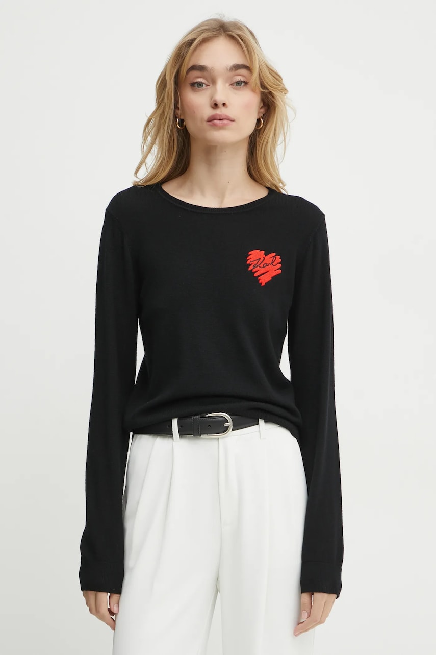 Karl Lagerfeld pulover de lână femei, culoarea negru, light, A1W18051 Karl Lagerfeld pulover de lână femei, culoarea negru, light, A1W18051