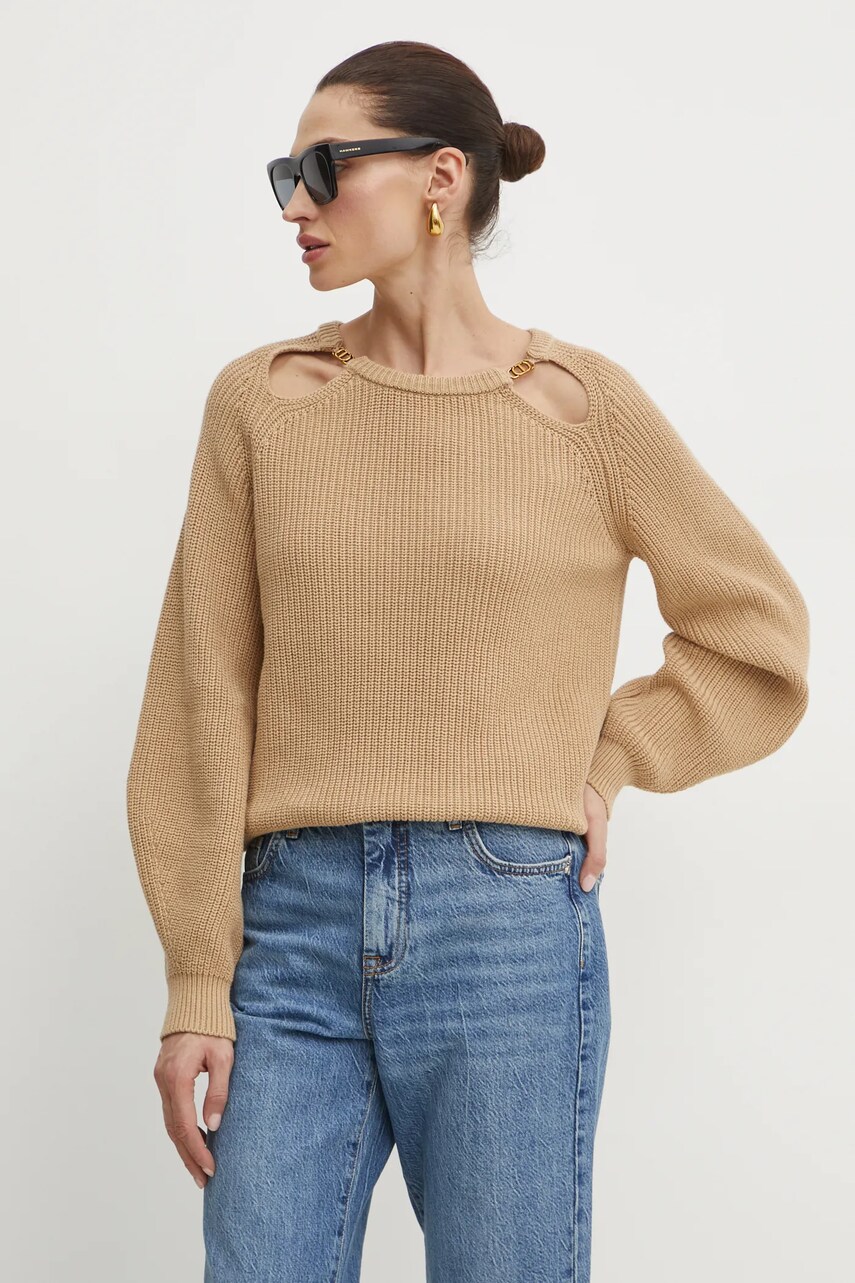 Levně Bavlněný svetr Twinset hnědá barva, 251TP3170