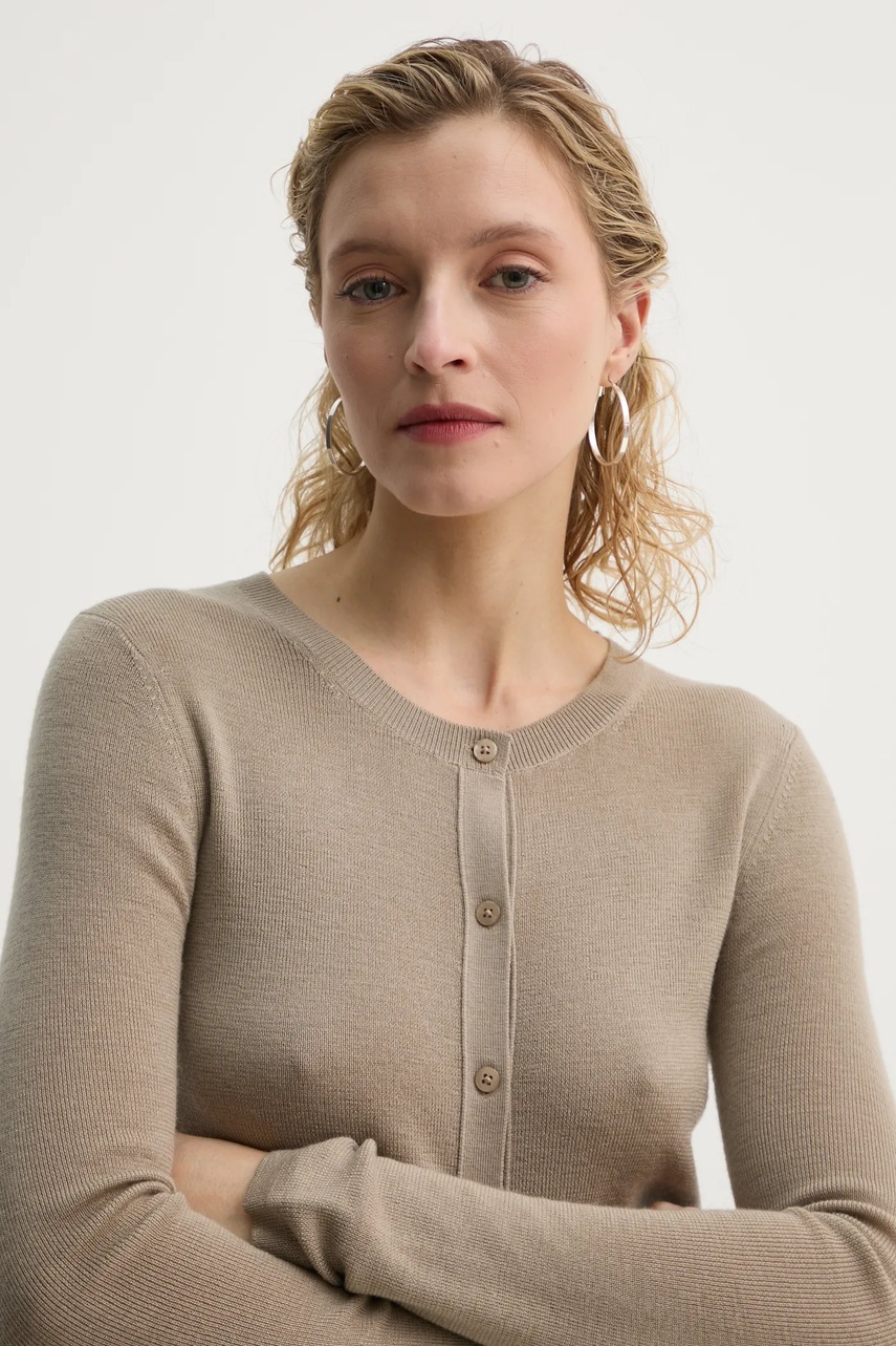 Μάλλινη ζακέτα Marc O'Polo χρώμα: μπεζ, 500556161009 φωτογραφία