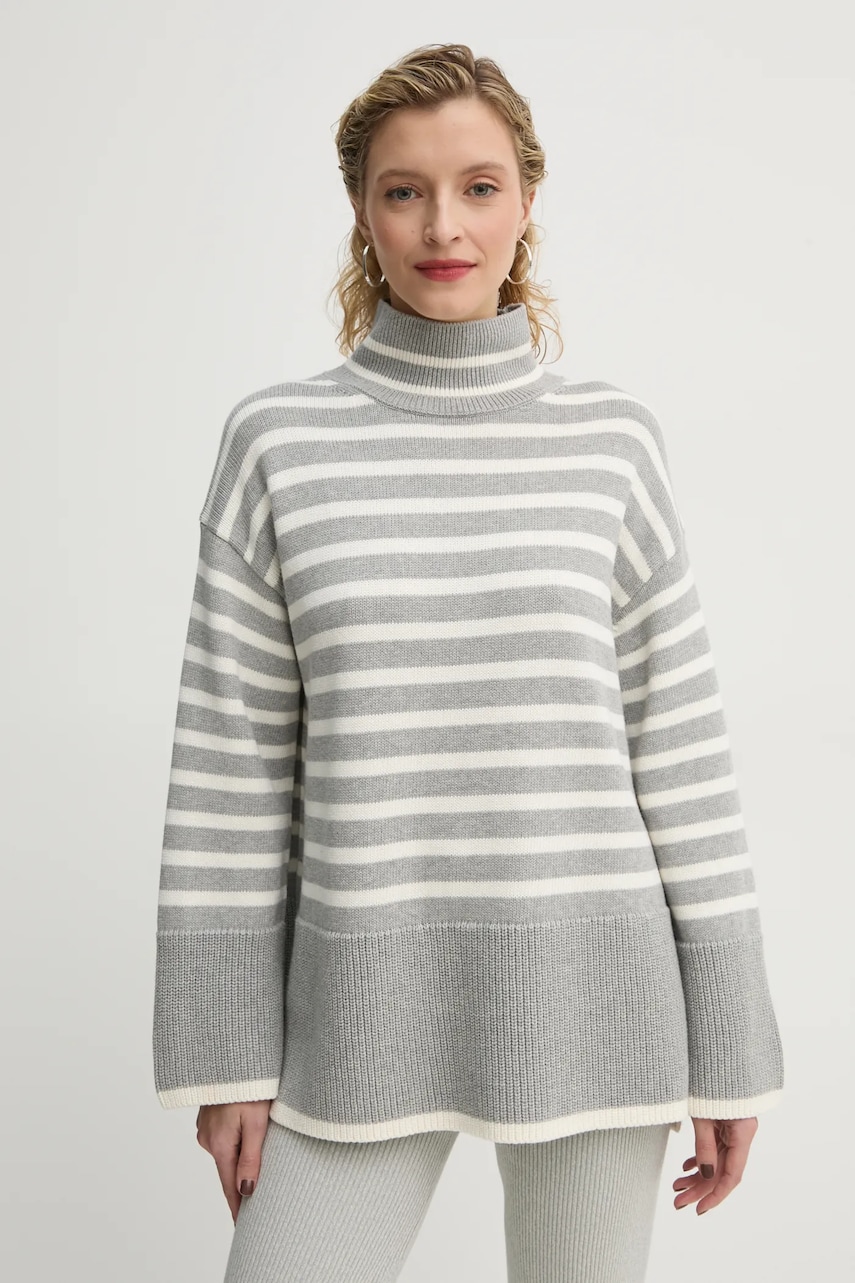 Marc O'Polo pulover femei, culoarea gri, cu guler, 500605960021