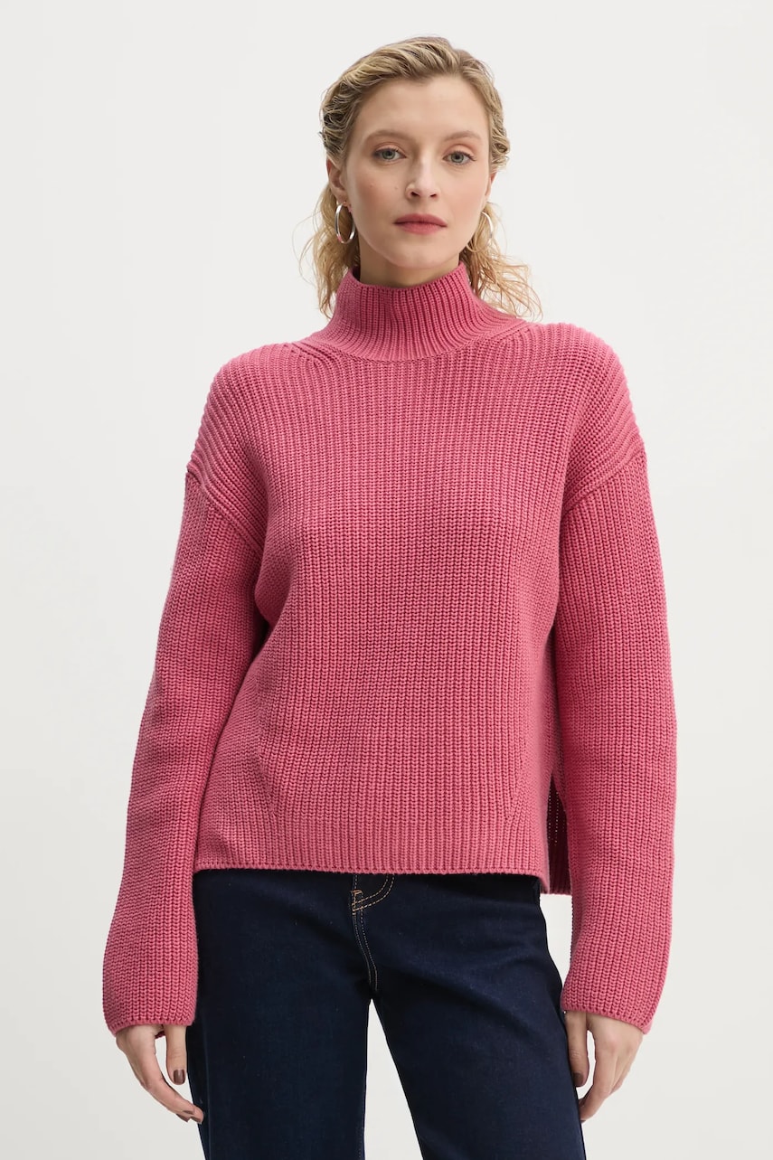 Marc O'Polo pulover de bumbac culoarea roz, cu turtleneck, 500605960049
