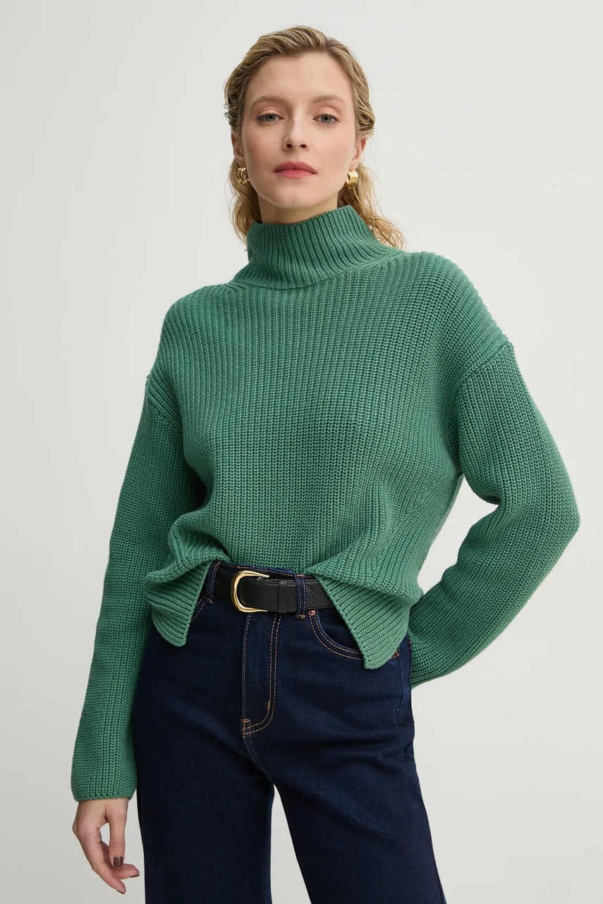Marc O\'Polo pulover de bumbac culoarea verde, cu turtleneck, 500605960049