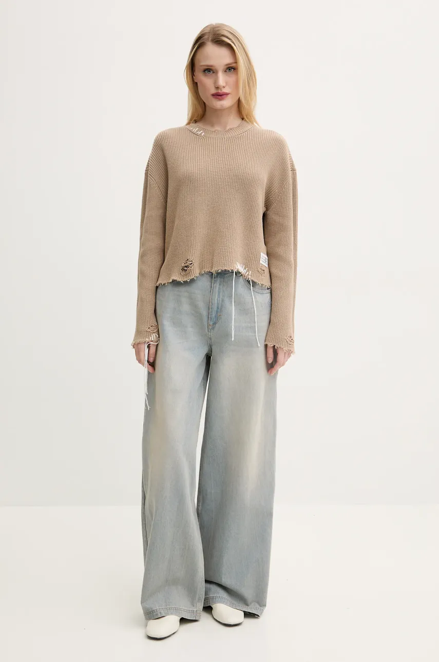 Хлопковый свитер MM6 Maison Margiela женский цвет бежевый S52HL0036 Хлопковый свитер MM6 Maison Margiela женский цвет бежевый S52HL0036