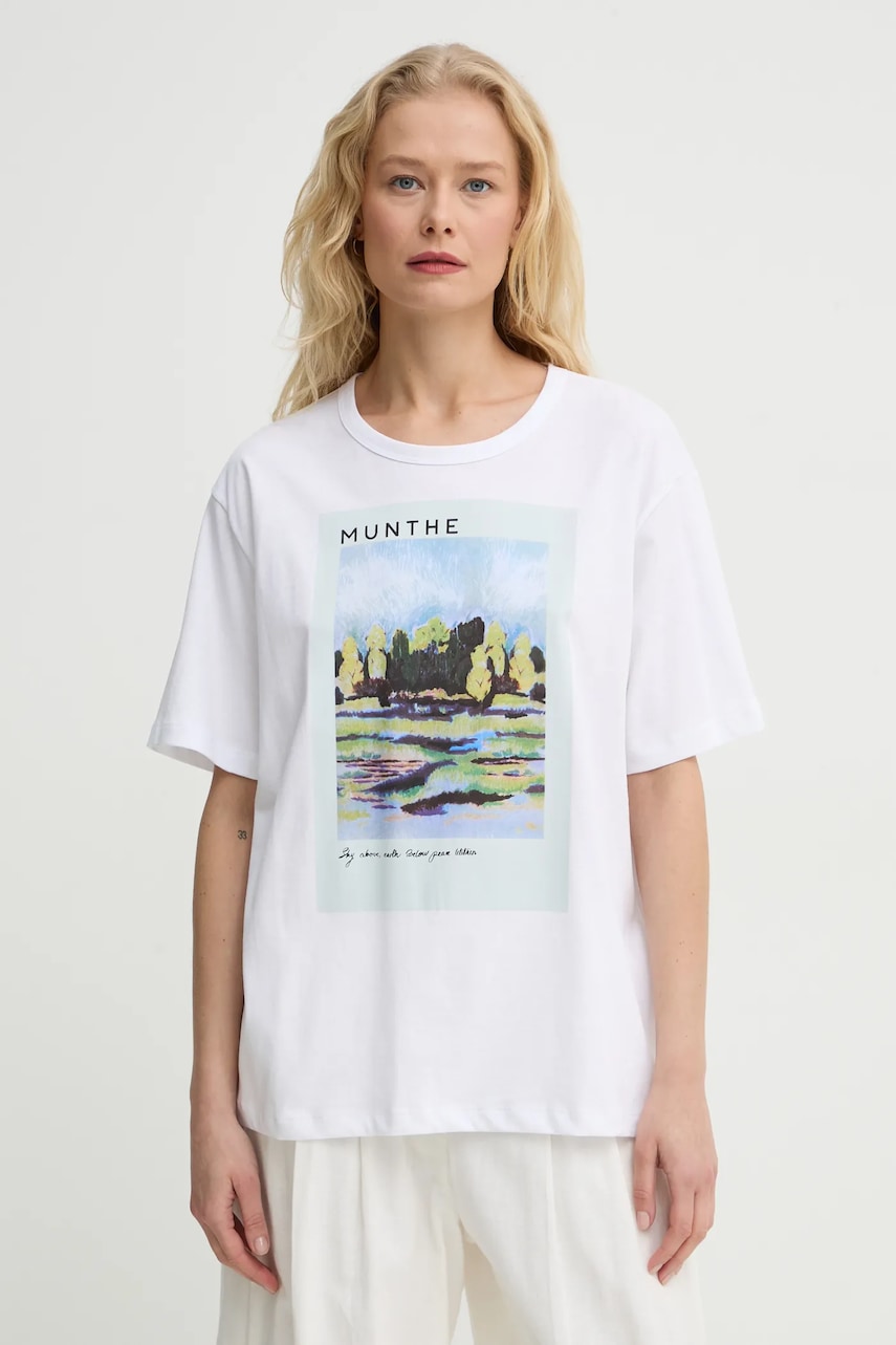 MUNTHE tricou din bumbac SILANE femei, culoarea alb, 244110024460