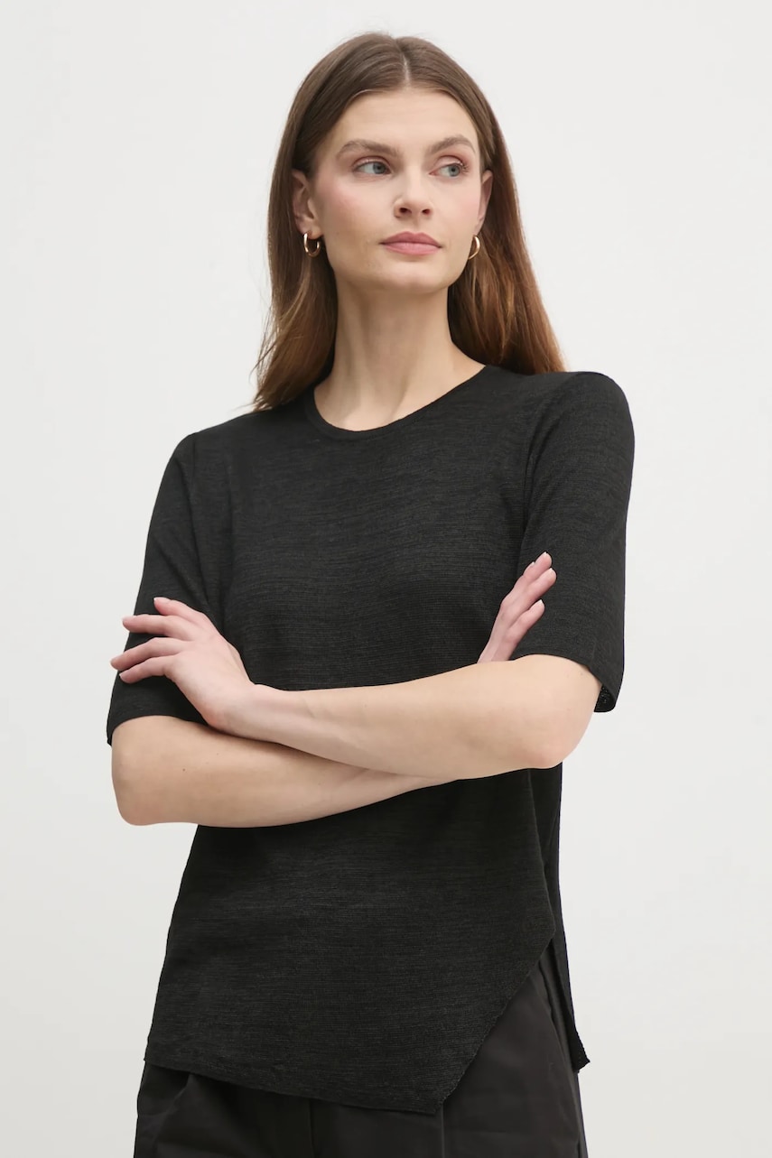Sisley bluza femei, culoarea negru, neted, 101VM105Z Sisley bluza femei, culoarea negru, neted, 101VM105Z