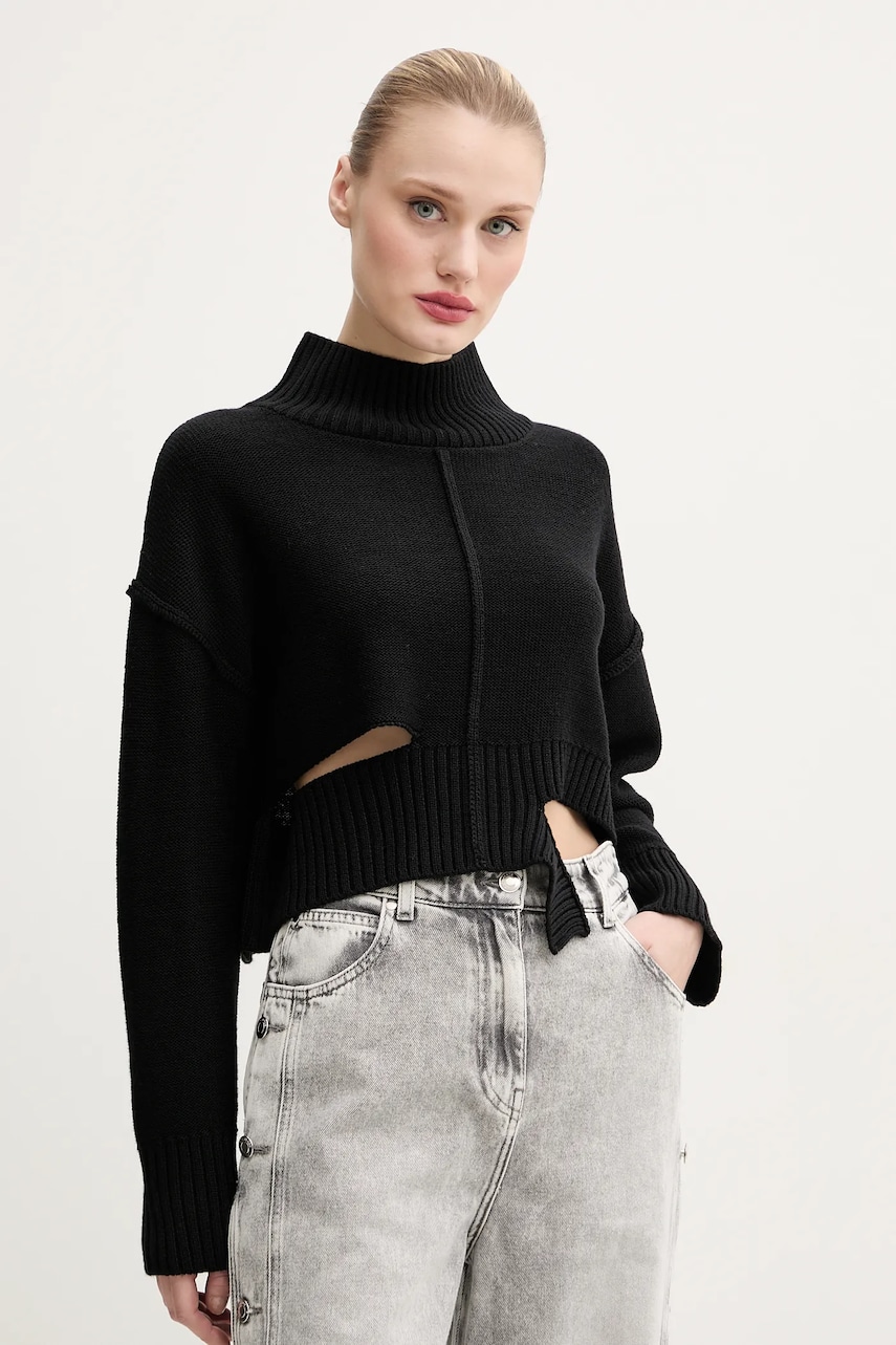 MM6 Maison Margiela pulover de lana femei, culoarea negru, cu guler, S52HA0285.M13044 MM6 Maison Margiela pulover de lana femei, culoarea negru, cu guler, S52HA0285.M13044