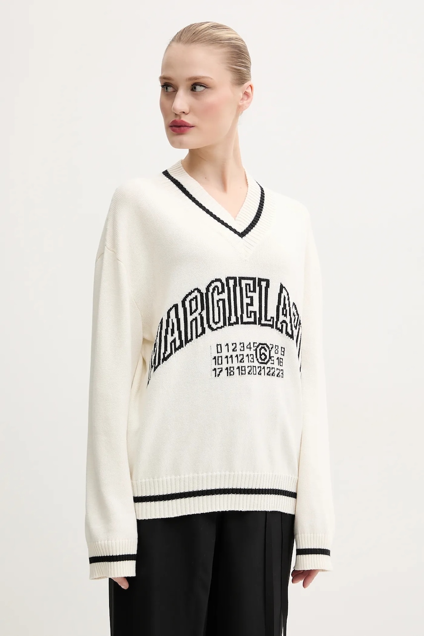 MM6 Maison Margiela pulover din amestec de lana femei, culoarea bej, S52HN0009.M13085 MM6 Maison Margiela pulover din amestec de lana femei, culoarea bej, S52HN0009.M13085