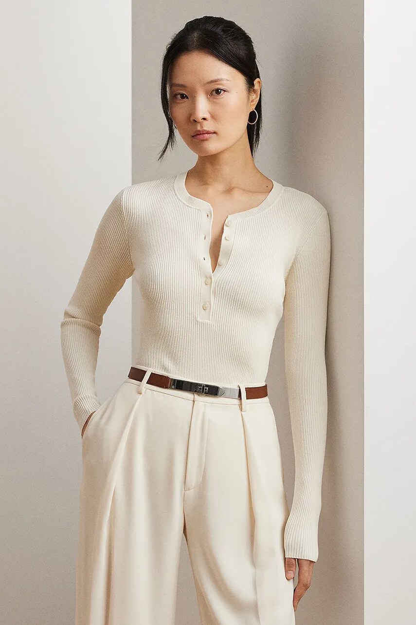 Levně Svetr Lauren Ralph Lauren dámský, béžová barva, lehký, 200963629