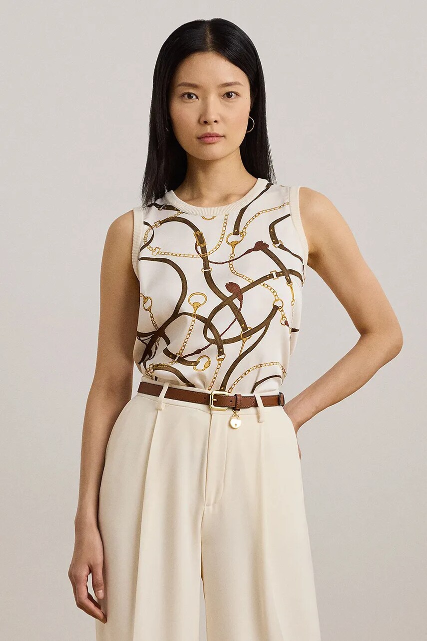 Levně Halenka Lauren Ralph Lauren béžová barva, vzorovaná, 200963631