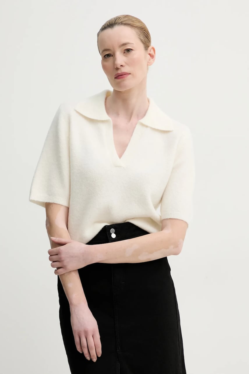 Gestuz pulover de lana femei, culoarea bej, light, 10910035