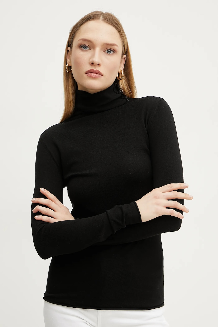MAX&Co. pulover femei, culoarea negru, light, cu guler, 2518361054200 MAX&Co. pulover femei, culoarea negru, light, cu guler, 2518361054200