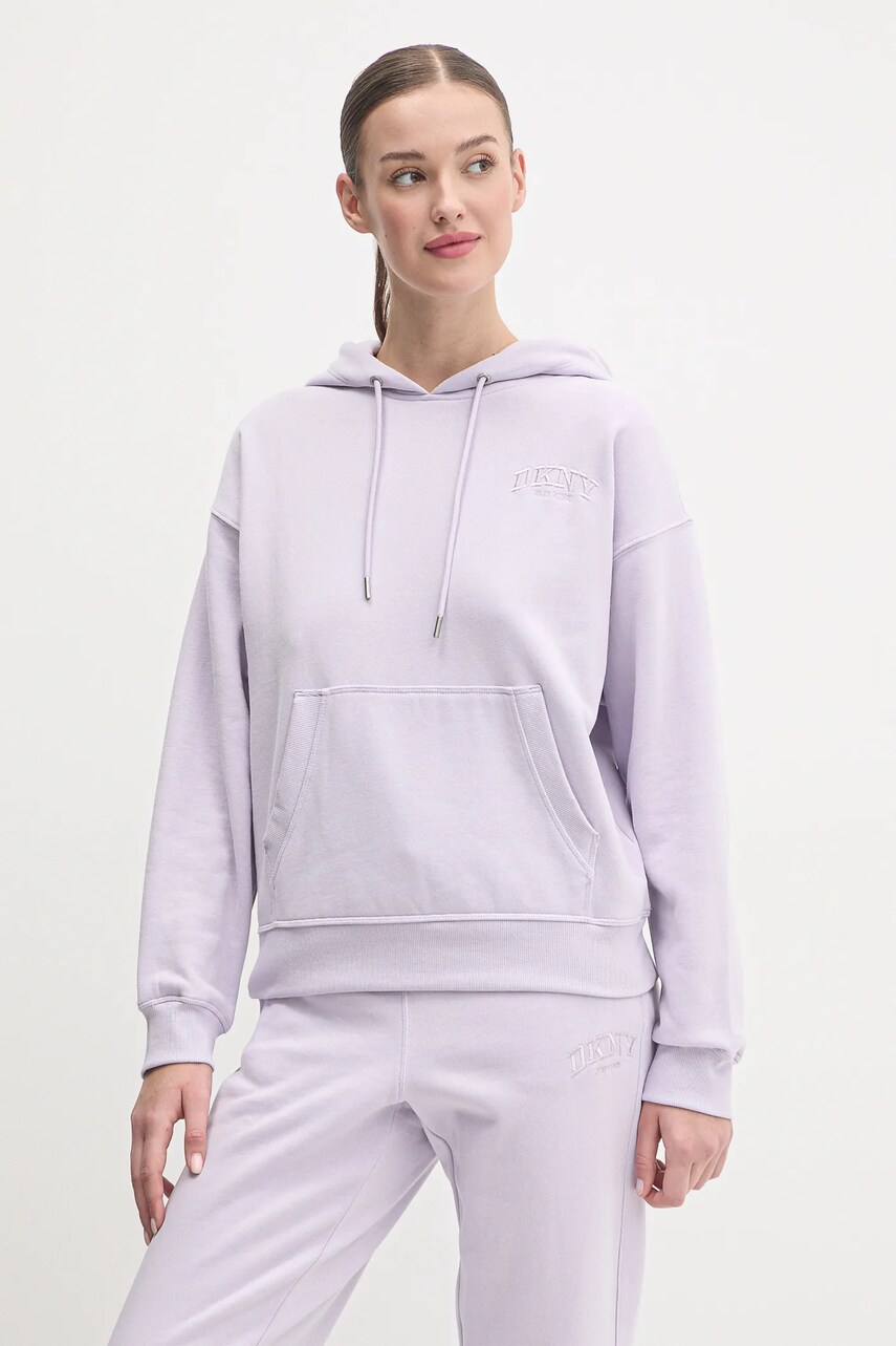 Dkny bluză femei, culoarea violet, cu glugă, uni, DP4T1097