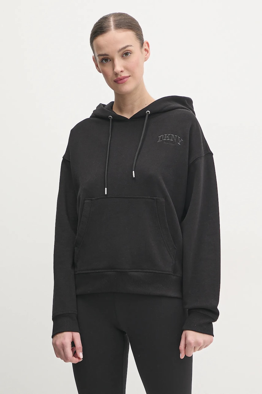 Dkny bluză femei, culoarea negru, cu glugă, uni, DP4T1097 Dkny bluză femei, culoarea negru, cu glugă, uni, DP4T1097