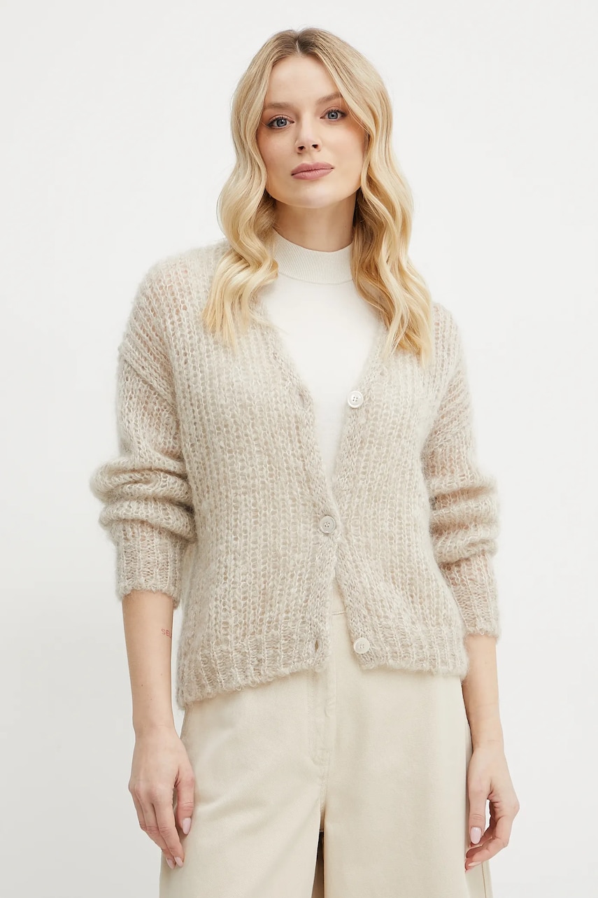 Weekend Max Mara cardigan din lana femei, culoarea bej, 2515341031600 Weekend Max Mara cardigan din lana femei, culoarea bej, 2515341031600