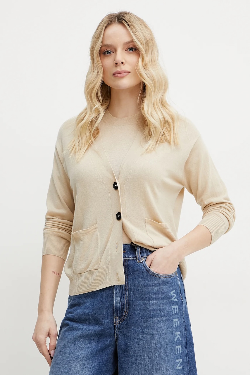 Weekend Max Mara cardigan din lana femei, culoarea bej, light, 2515381011600 Weekend Max Mara cardigan din lana femei, culoarea bej, light, 2515381011600