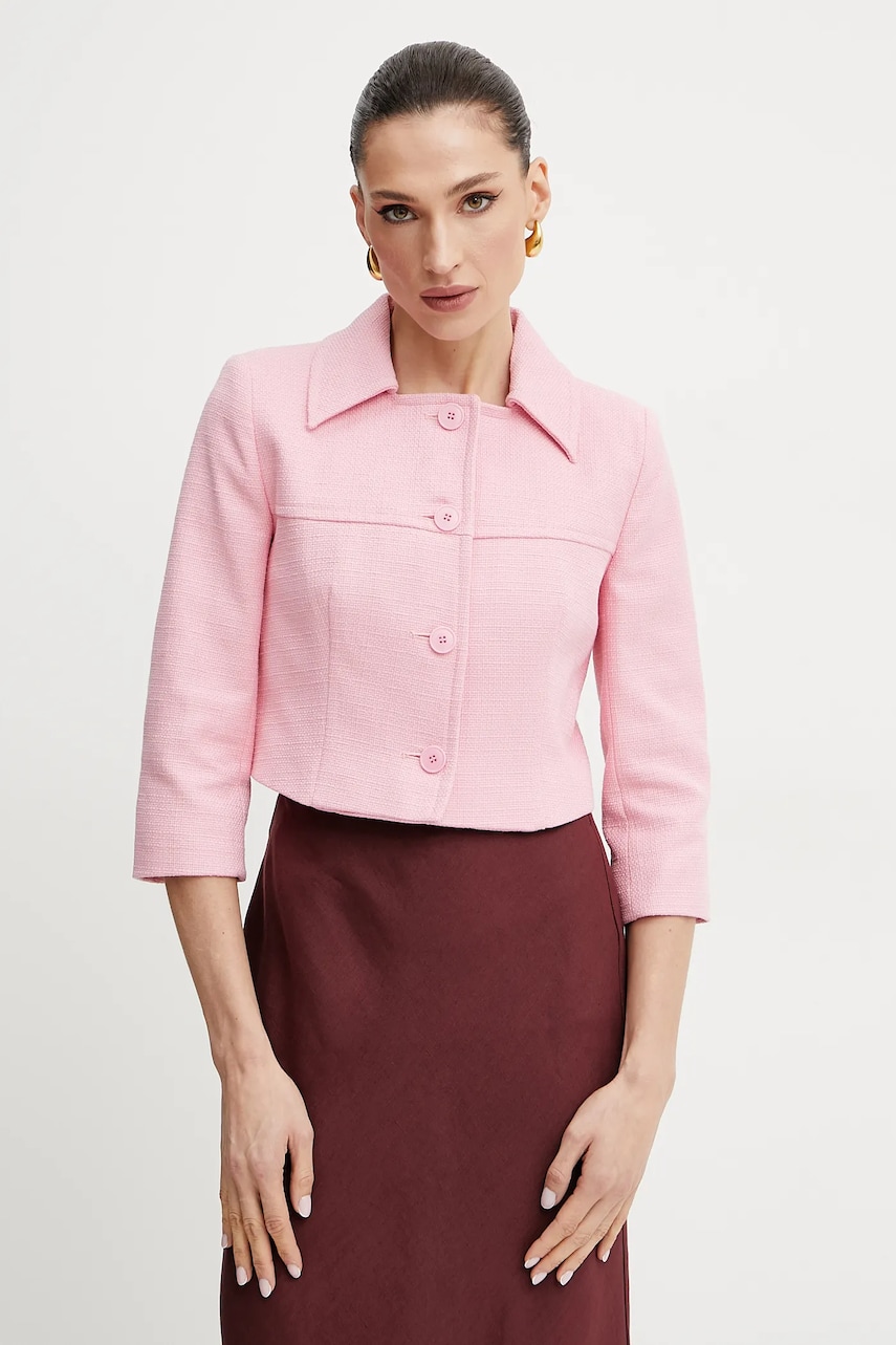 Weekend Max Mara sacou din bumbac culoarea roz, un singur rand de nasturi, uni, 2515041016600 Weekend Max Mara sacou din bumbac culoarea roz, un singur rand de nasturi, uni, 2515041016600