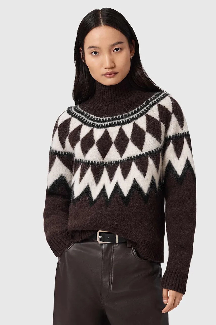 AllSaints pulover din amestec de lână TARA culoarea gri, călduros, cu guler, W086KB