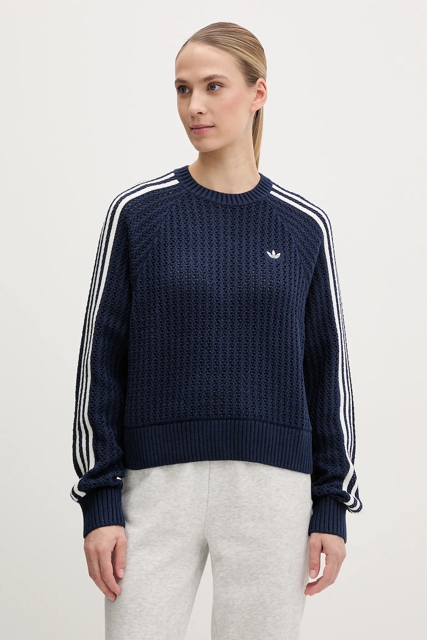 adidas Originals pulover KNITTED CREW femei, culoarea bleumarin, călduros, JD0906