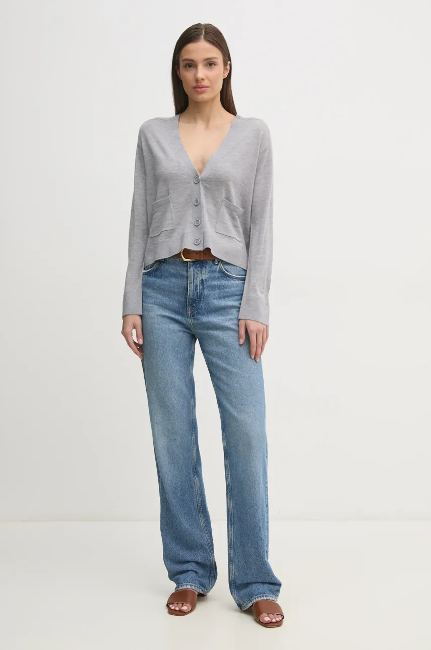 Шерстяной кардиган United Colors of Benetton женский цвет серый лёгкий 11AHD604R Шерстяной кардиган United Colors of Benetton женский цвет серый лёгкий 11AHD604R